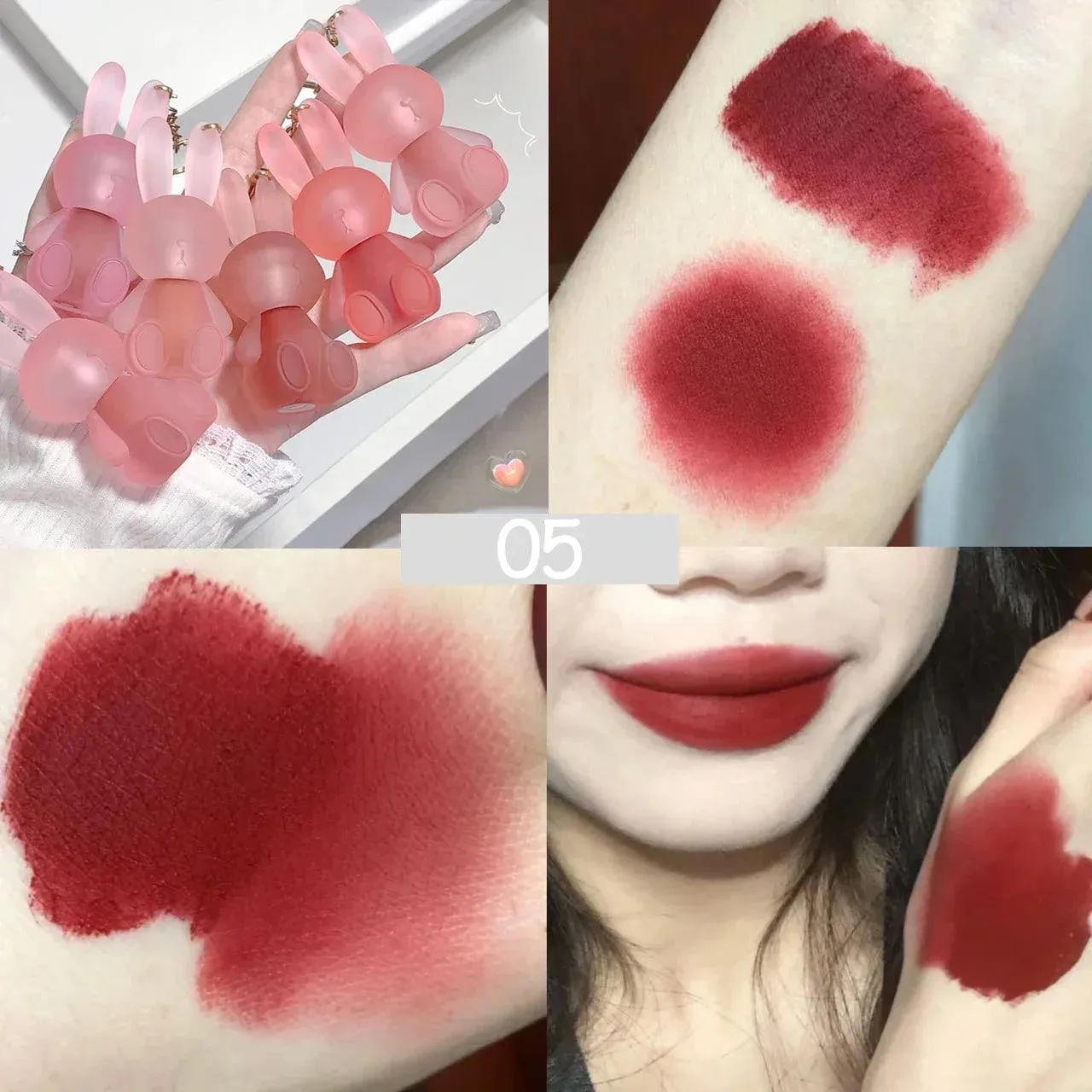 Adorable Bunny Lip Glaze Set: Matte Pink Red Velvet Finish