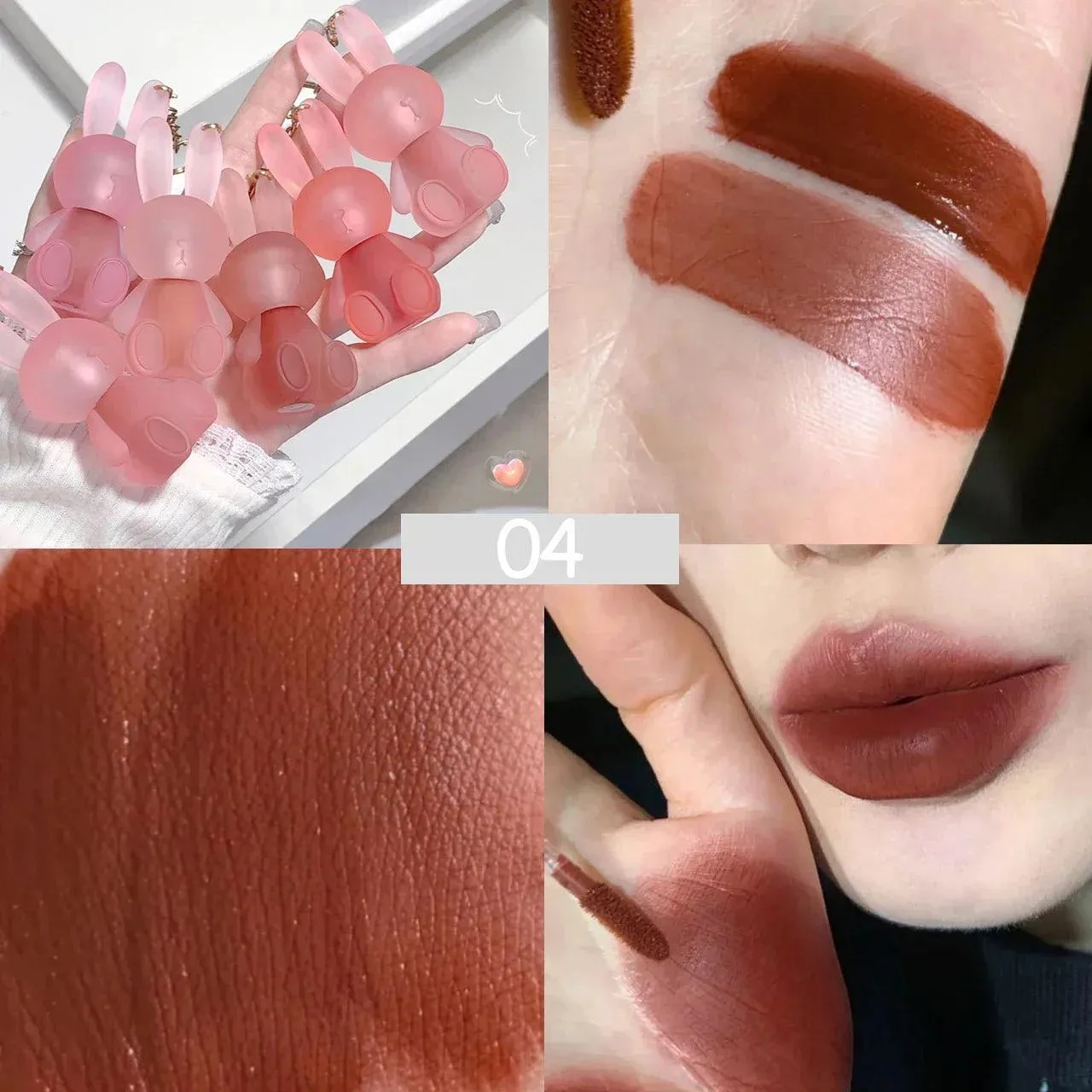 Adorable Bunny Lip Glaze Set: Matte Pink Red Velvet Finish