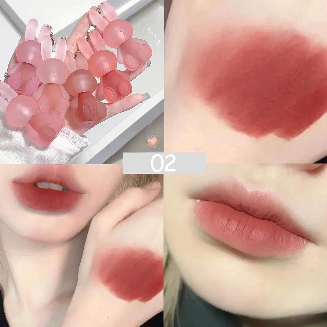 Adorable Bunny Lip Glaze Set: Matte Pink Red Velvet Finish