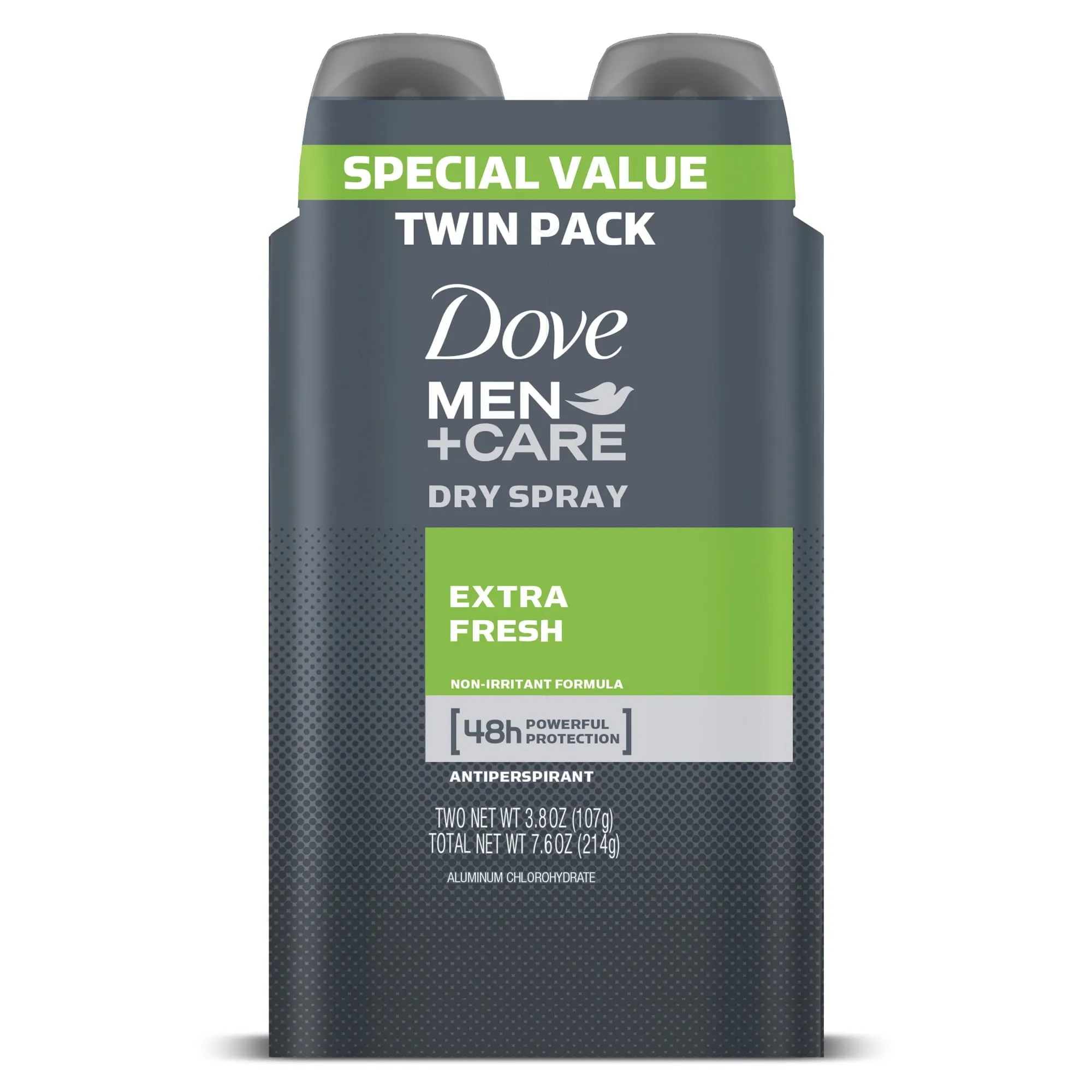 Dove Men Care Antiperspirant Deodorant Dry Spray Twin Pack, Citrus, 3.8 oz