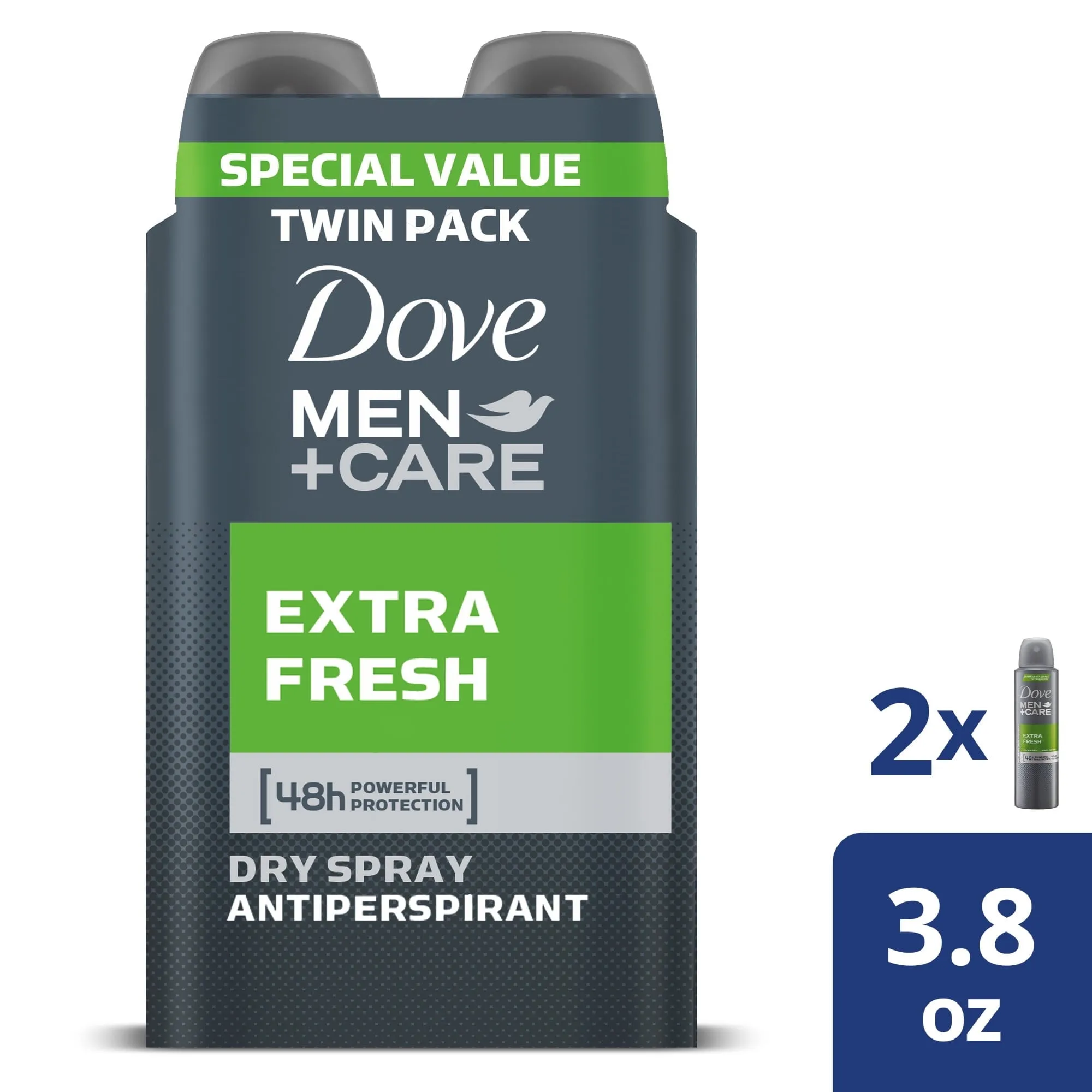 Dove Men Care Antiperspirant Deodorant Dry Spray Twin Pack, Citrus, 3.8 oz