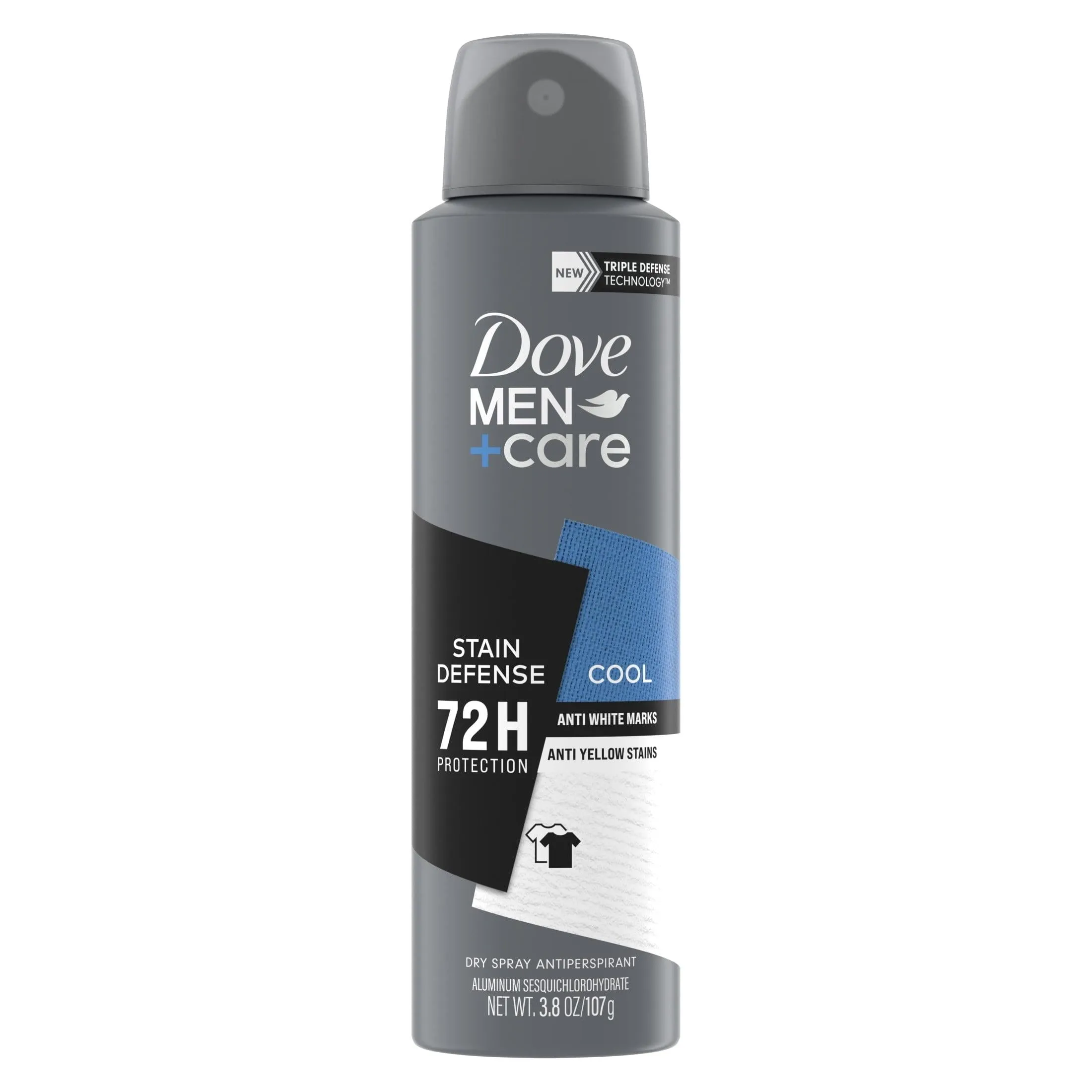 Dove Men Care Long Lasting Stain Defense Antiperspirant Deodorant Dry Spray, Cool, 3.8 oz