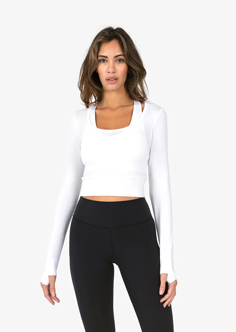 Elevate Aloe Cropped Long Sleeve Top White