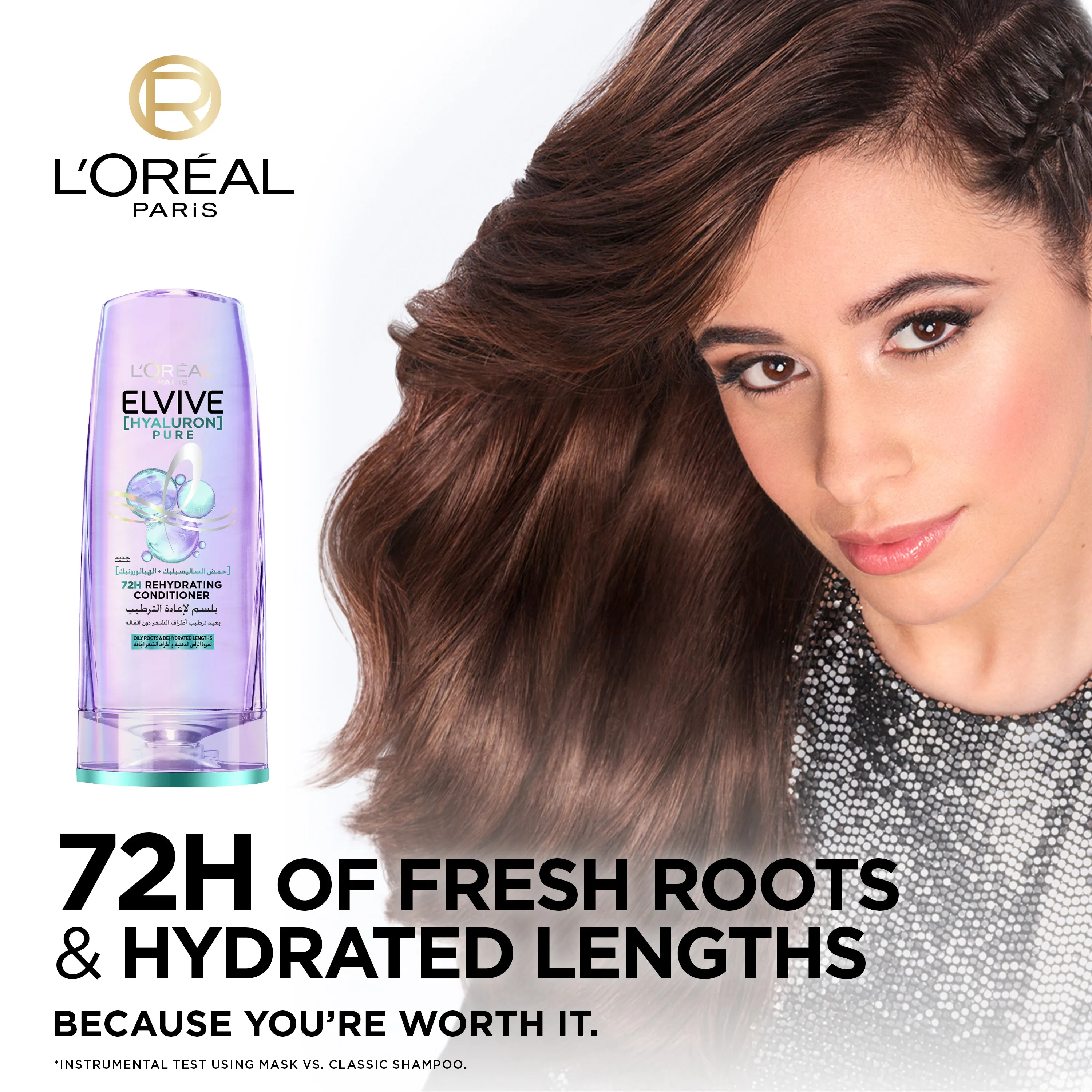 L’Oreal Paris Elvive Hyaluron Pure 72h Rehydrating Conditioner for Oily Scalp & Dehydrated Lengths 200Ml