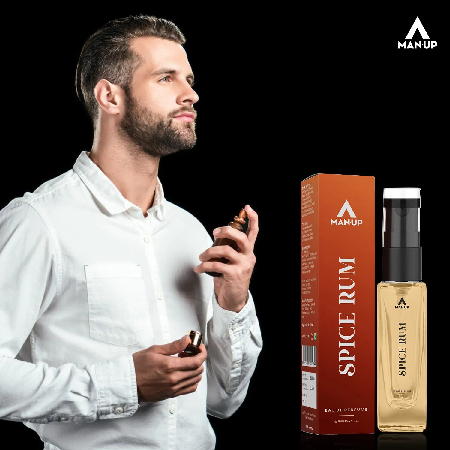 Man-Up Spice Rum Perfume For Men | Eau De Perfume | Premium Long Lasting Fresh, Refreshing & Energising Fragrance Perfume | Celebrating Every Special Occasion - 8ml (Pack of 10)