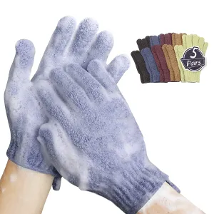 MIG4U Shower Exfoliating Scrub Gloves Medium to Heavy Bathing Gloves Body Wash Dead Skin Removal Deep Cleansing Mitts for Women and Men 5 Pairs 5 Colors