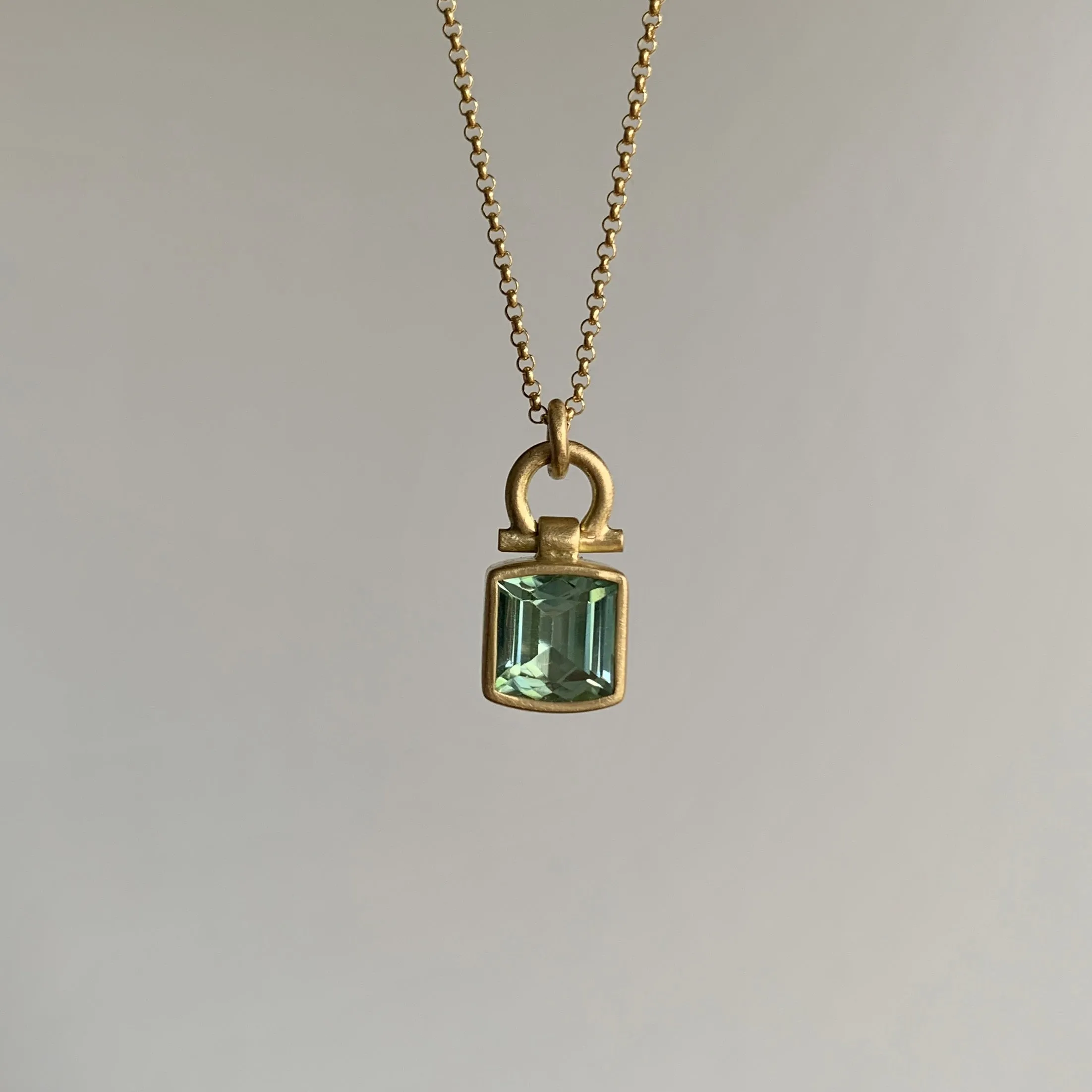 Pale Green Tourmaline Square Pendant