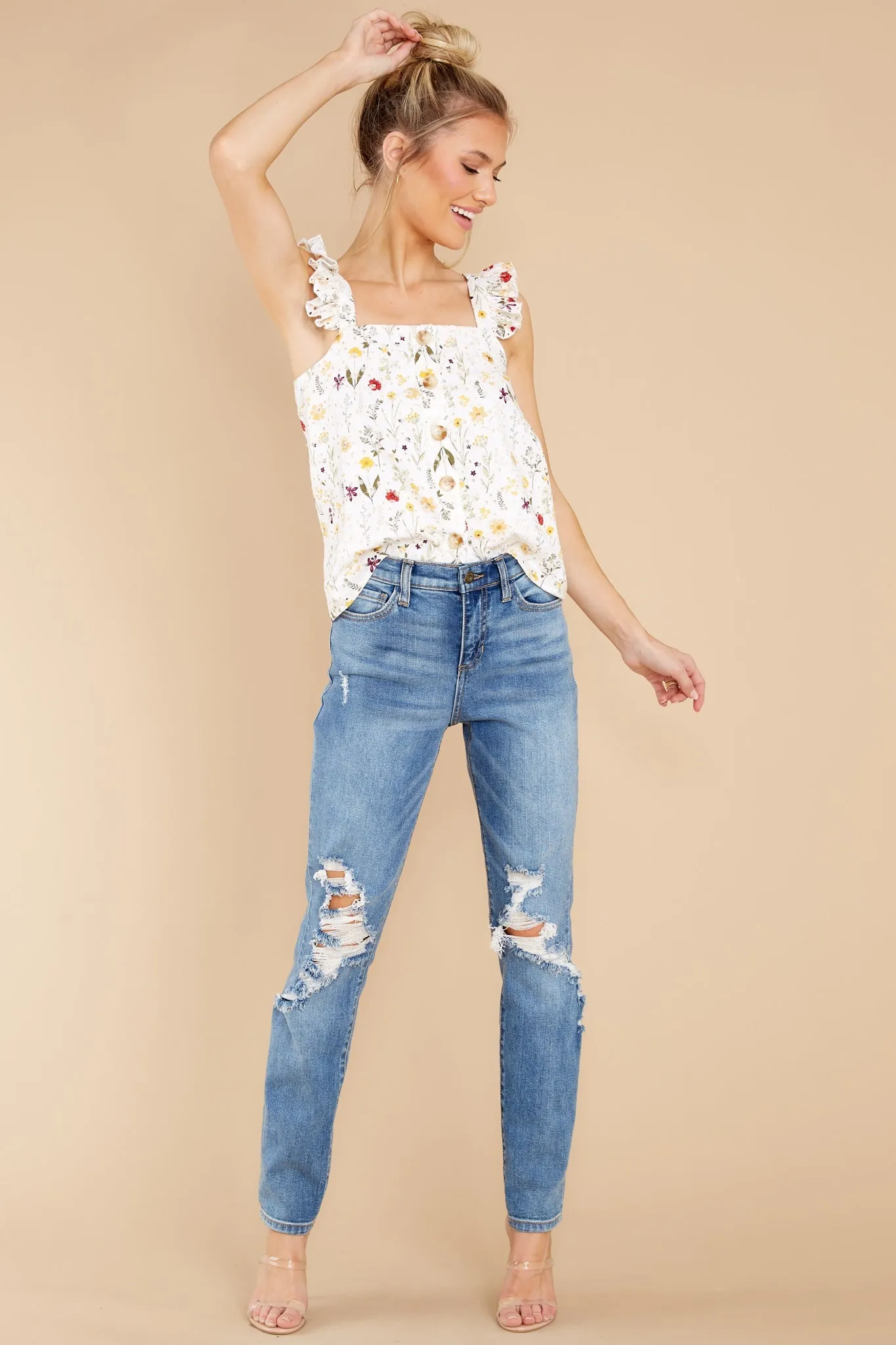 Spread Joy White Embroidered Floral Top